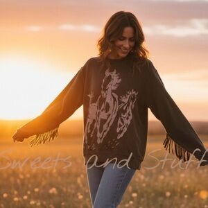 NWT Free People x Tricia Fix Exclusive Running Horses Crew with Fringe Size XS